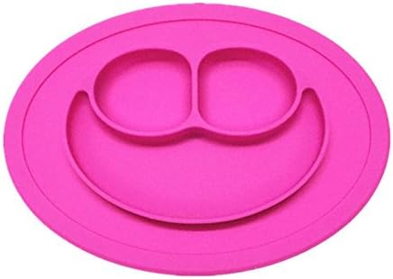 Kids One-piece Silicone Baby Placemat Smiley Face Round Non Slip With Built in Plate Bowl Tray Fits Most Highchair Trays, Dishwasher, Microwave Safe, FDA Approved BPA Free