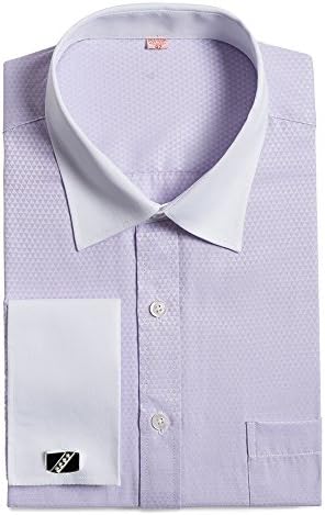 Contrast Collar French Cuff Men's Dress Shirts Purple With White Collar - Standard Fit With Cuff Links (14.5" Neck - 32/33" Sleeve)