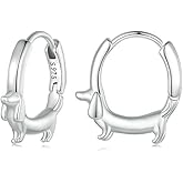 Dachshund Dog Huggie Hoop Small Earrings 925 Sterling Silver Puppy Dogs Ear Buckles Tiny Hoops Animal Cute Dainty Hypoallergenic Earring Fine Jewelry Gift for Women Pet Lover Bff