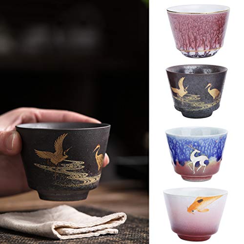 4 Stück/Set Kung Fu Teetasse Handgefertigte Keramikbecher im japanischen Stil Einzigartiges Textur-Design Home Drinkware – Bild 4