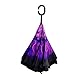 Double Layer Wind Proof,UV Proof Reverse Folding Inverted Umbrella Travel Umbrella with C Shape Handle and Carrying Bag-Purple Flower