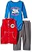 BON BEBE Baby Boys' 3 Piece Microfleece Vest and Pant Set with Side Snap Bodysuit, Here Comes Trouble Red, 6-9 Months