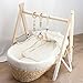 Promise Babe Baby Play Gym Wooden Frame Natural Hanging Bar with 3pc Wooden Teething Toys Organic Handmade Newborn Gift