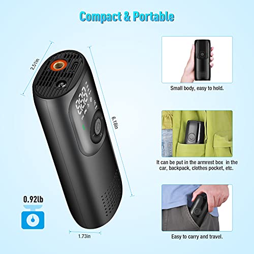 Fufly Smart Mini Tire Inflator LP2 for Car Bike Motorcycle Balls and Other Inflatables 150PSI Electric Bike Pump Portable with 2000mAh Lithium Battery Digital Display LED Light Auto Shut Off