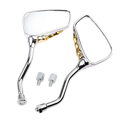 2Pcs 8-10mm Gold Motorcycle Bike Chrome Skeleton Skull Hand Claw Rearview Side Mirror - Thumbnail 4