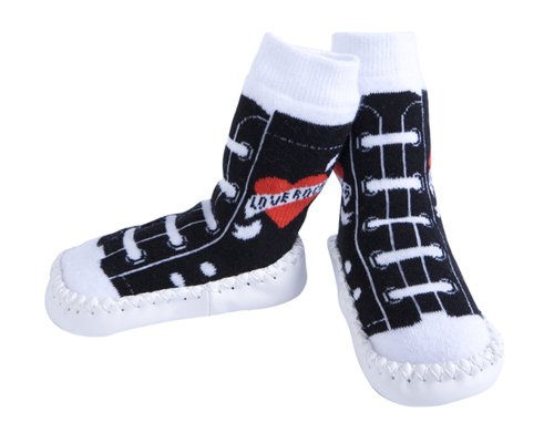 JazzyToes Slippers- Rock & Roll Love Rocks Sneakers, Black/White, 6-12 Months