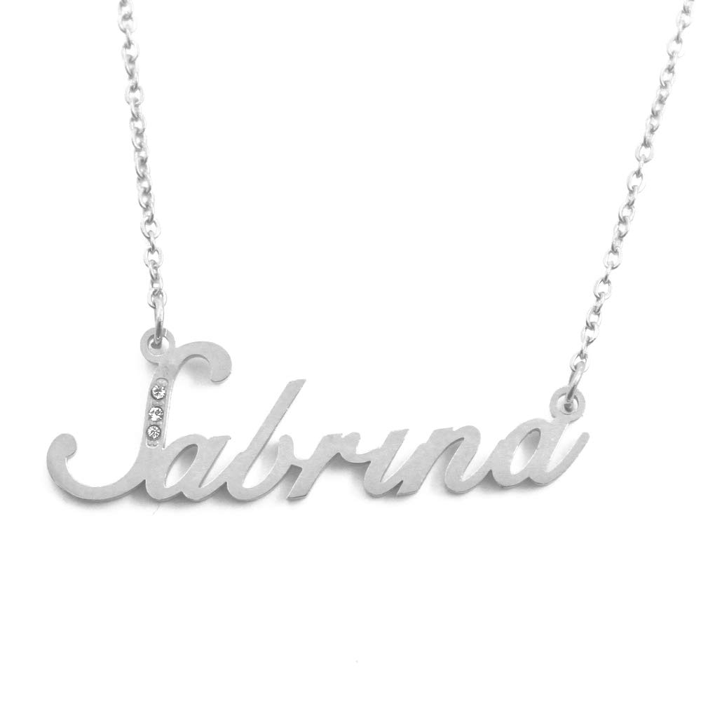 Kigu Sabrina Personalised Milan Name Necklace - 18ct Silver Tone Plated - Incl Gift Packaging