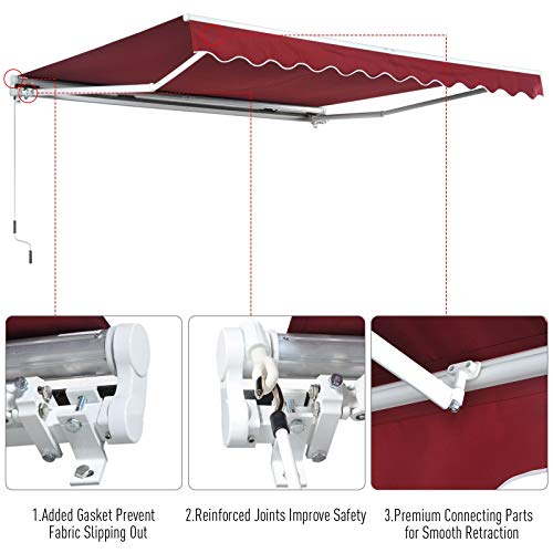 Outsunny 13'X8' Manual Retractable Patio Sun Shade Awning - Wine Red Outsunny 13'X8' Manual Retractable Patio Sun Shade Awning - Wine Red