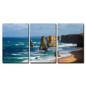 3 Piece Canvas Wall Art - Dramatic Beautiful 12 Apostles in Australia - Modern Home Art Stretched and Framed Ready to Hang - 16"x24"x3 Panels