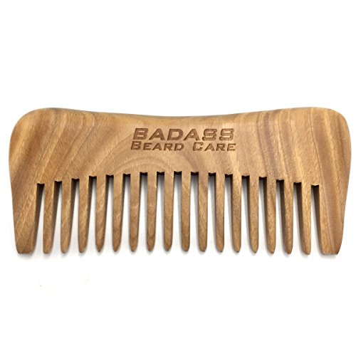 Badass Beard Care Hand Carved Sandalwood Beard Comb for Men - Very Thick and Perfect Hand Fit, Must Have for Curly and Dense Beards