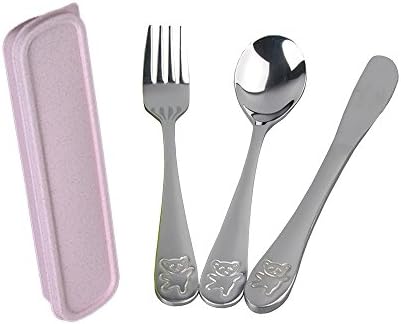Bear Pattern Kids Utensils 3pcs Set Case (Light Pink)