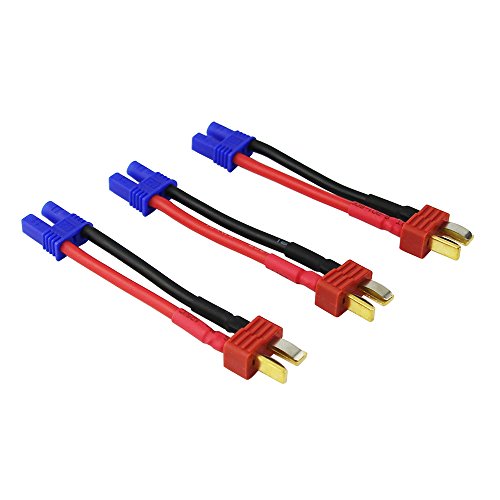 OliYin 3pcs T-Plug Deans Style Male to EC2 Female Connector Adapter with 16awg 1.96inch/5cm Wire(Pack of 3)