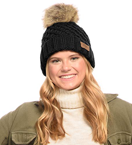 ANGELA & WILLIAM Winter Ultra Soft Thick Snowflake Knit Pom Pom Beanie Skull Ski Hat Cap (Black)