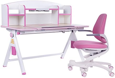 Sunon Furniture Children Desk &amp; Chair Sets, Kids Interactive Work Station with Height Adjustable, Tilting Desktop,Book Shelf, Ergonomic Design for Kids, Boys &amp; Girls-47"(Pink)