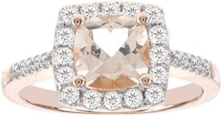14k Rose Gold 3/8ct Diamond Halo and Genuine Morganite Engagement Ring (I-J I1-I2)