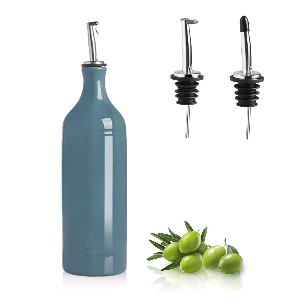 Sweejar Home Large Ceramic Olive Oil Dispenser Bottle, 680ml Opaque Cruet Protects Reduce Oxidation, Suitable For Storage Of Oil, Vinegar, Soy Sauce & Other Liquids for Kitchen Cooking (Fog blue)