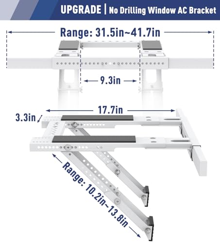 No Drilling Window AC Support Bracket, Adjustable Support Fits Single & Double-Hung Windows, Air Conditioner Holder Bracket Heavy Duty Steel Holds Up to 300lbs, for 5000-24000 BTU Units