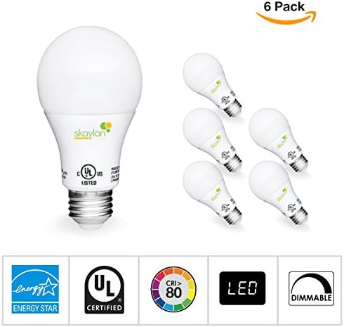 Skaylon Lighting Dimmable LED A19 Light Bulb- Energy Star 60W Equivalent CRI80+ LED Lights- Soft White 750 Lumens, UL-Listed 3000K Energy Efficient LED House Bulb For Bedroom, Bathroom, Kitchen
