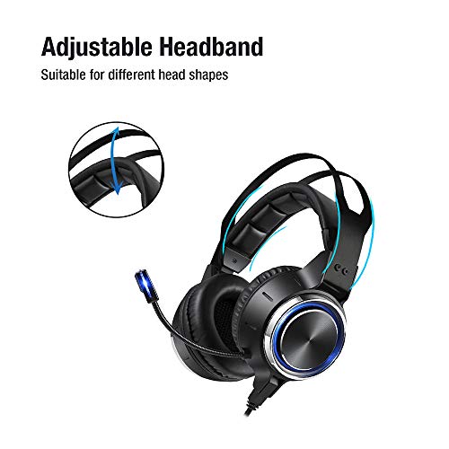 Gaming Headset Stereo Surround Sound 50MM Drivers Noise Reduction Gaming Headphones with Breathing RGB LED Light Adjustable Mic for PS4 PS5 Xbox One Switch PC Laptop Mac
