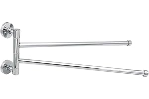 Swivel Out Towel: Bar 2-Bars Foldable Arms, Wall Mount Rack Holder with Heavy Duty Polished Chrome, Towel Rack Bathroom for B