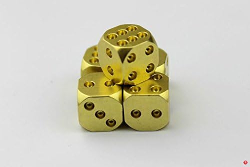 SZHOWORLD Set of 5 Solid Brass Alloy Metal Dice (13mm) D6 - Highly Polished Golden Dices Set