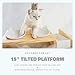 ViviPet Cat Dining Table - 15° Tilted Platform Pet Feeder_ Solid Pine Stand with Ceramic Bowls – Elevated Cat Feeder Raised Cat Bowl Mykonos Collection (Wood Stand, White Bowls)