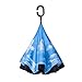 Double Layer Reverse Folding Umbrella Cars Reversible Umbrella Rain Umbrella Windproof With C-Shaped Handle (Blue Sky)