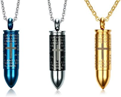 Mealguet Jewelry Stainless Steel Bible Lord's Prayer Bullet Shape Memorial Keepsake Ash Holder Cremation Urn Pendant Necklace,24" Chain