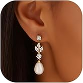 Pearl Earrings for Women Dainty Diamond Pearl Drop Earrings 14k Gold Plated Dangle Earrings for Women Weddings Gifts Bridesmaid Gifts