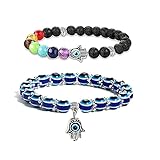 RUIZHEN 2Pcs Evil Eye Hamsa Blue Beaded Charm
