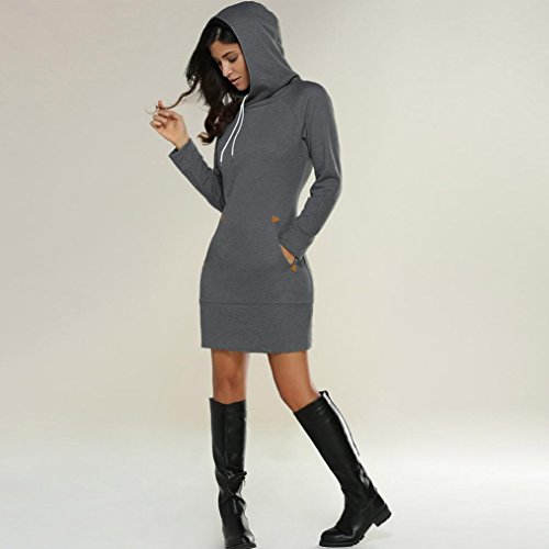 Long Hoodie Sweatshirt,Kintaz Women's Turtleneck Hooded Pullover Sweatshirts Outerwear Jacket Coat Long Hoodie with Kangaroo Pockets(4 Colors, Plus size available) (Dark Gray, Women Size:4XL) - Thumbnail 2