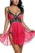 Avidlove Women V Neck Babydoll Strap Lingerie Lace Chemise Teddy Outfits (XXL, Rose Red)