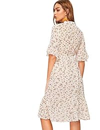 Romwe Vestido de verano con volantes y estampado floral para mujer