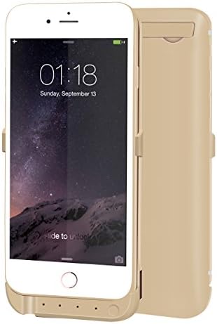 iPhone 6S/6S Plus Battery Case 10000mAh, Wogiz Rechargeable Backup Battery Charger External Power Bank Pack Compact Slim Fit Protective Cover with Stand for iPhone 6/ 6 Plus (4.7 Gold)