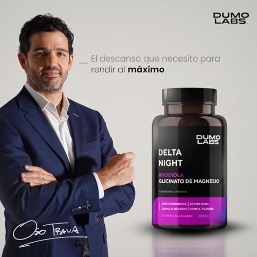 DUMO Delta Night | Capsulas para Dormir y Relajación | Suplemento Natural para el Sueño con GABA, Albahaca Sagrada, 5-HTP y Magnesio | Apoyo al Descanso Profundo y Equilibrio Mental | 60 Cápsulas Veganas sin Gluten | 1 Mes de Consumo