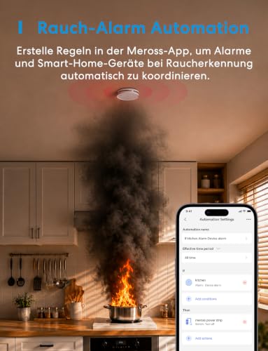 Meross Matte Smoke Detector Connected with MSH450 Hub, Smart Fire Alarm with App Alarm, Red LED Escape Light, WiFi Smoke Alarm with Apple Home, Alexa, Home Assistant, EN14604 Compliant, Set of 6