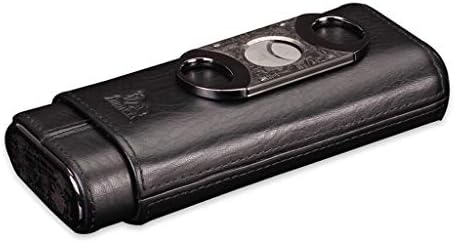 Cigar Humidors Cigar Box, High Quality Leather Cedar Wood Lining 3 Sticks Travel Portable Cigar Humidor Leather Box with Cigar Scissors, Men's Gift Box, Black, Brown (Color : Black)