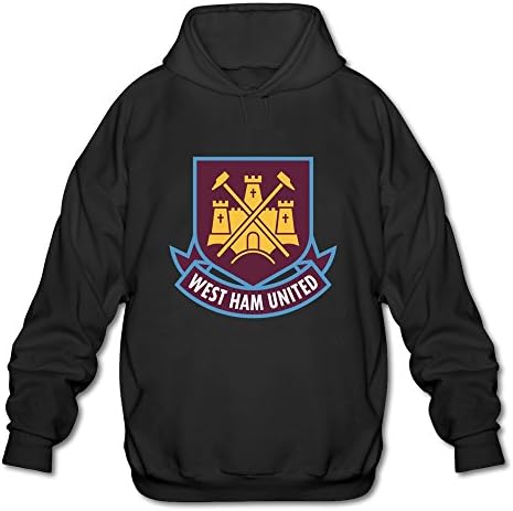 Men's West Ham United FC Logo 100% Cotton Hoodies Sweatshirt Black Size L Retro By Rahk
