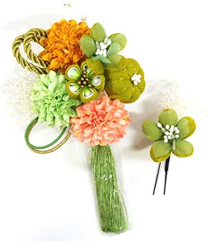 Amazon 髪飾り つまみ細工 かんざし 2点セット 着物用 和装用 緑 花 組紐 縮緬 コサージュ パール タッセル 成人式 卒業式 結婚式 振袖 ヘアアクセサリー 日本 Ka 7 和装小物 通販