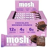 MOSH Chocolate Brownie Crunch Protein Bars, 12g Protein, Gluten Free, 12 Ct | 12g Protein, 8g Dietary Fiber, 4g Total Sugar per Bar; Gluten Free; Kosher; No Artificial Sweeteners
