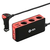Te-Rich 3-Socket Cigarette Lighter Power Adapter DC Outlet Splitter 6.8A 4 Port USB Car Charger for Cell Phones, Dash Cam, GPS and More