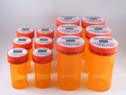 TimerCap Stopwatch Cap & Medicine Pill Organizer, Tamper & Not Child Resistant| Automatically Shows last Opened time in Digital Readout Display | Easy to Use Medication Bottles 12 Pack