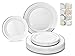 OCCASIONS 120 Plates Pack,(60 Guests) Heavyweight Premium Wedding Party Disposable Plastic Plates Set -60 x 10.5'' Dinner + 60 x 7.5'' Salad/Dessert (White & Silver Rim)