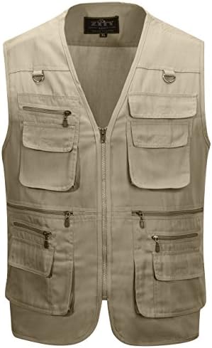 Alipolo Fishing Vest,Mens Multi Pockets Photography Outdoor Jacket Vest Khaki US XXL/Label 6XL