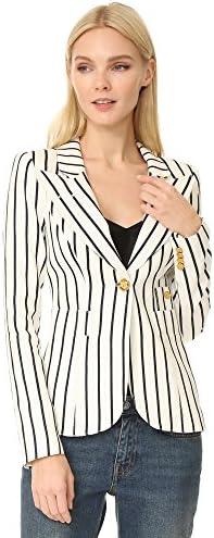 SMYTHE Women's Striped Duchess Blazer, Ivory/Black Stripe, 2