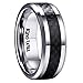 King Will Gentleman 7MM Mens Black Carbon Fiber Titanium Ring Wedding Band Comfort Fit Beveled Edge