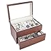 Caddy Bay Collection Vintage Wood Watch Case Display Storage Watch Box Glass Top Holds 20+ Watches With Adjustable Soft Pillows and High Clearance for Larger Watches