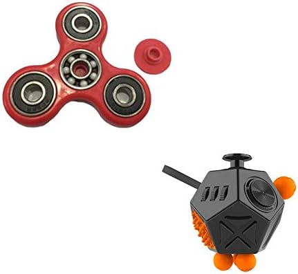 Taold Fidget Dice II 12 Sides Anti-anxiety Relieve Stress and Tri-Spinner Fidget EDC Focus Toy (Red and Black)
