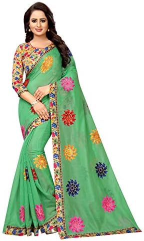 Shreeji Designer Women's Ari Embroidery Work and Chanderi Cotton Saree With Blouse Piece