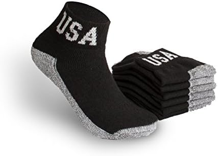 Wynford Men/Women's Athletic Ankle Socks - Black with Grey Sole with Grey USA logo - Size 9-11, Fits Shoe sizes 4-10.5 (12 Pairs, Black / Grey)
